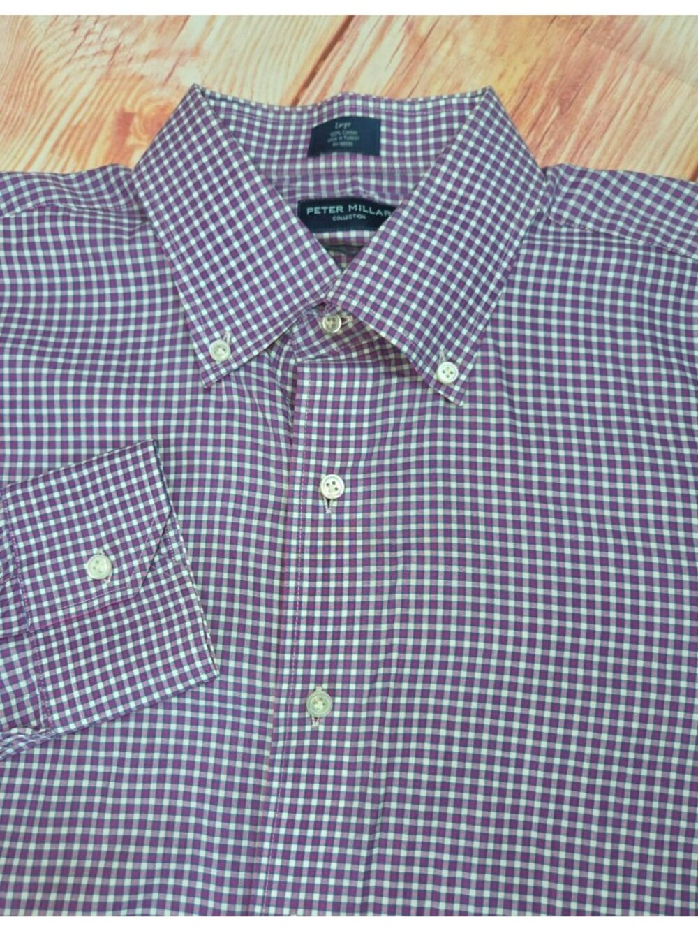 Peter Millar Mens Purple Gingham Shirt Large Egyptian Cotton